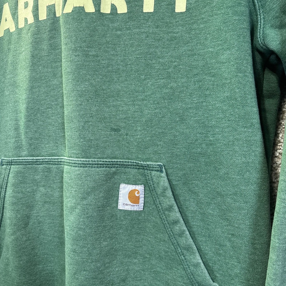 Carhartt‎ Hoodie Womens Small 4-6 Green Relaxed Fit Pullover Logo Graphic Fleece - Picture 2 of 9